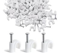 KYLOS 200 Pezzi Fermacavi, Fermacavo Con Chiodo, Graffette Clip Per Cavi, Fermacavi Muro Chiodini, Chiodi Fermacavo, Graffette Fermacavo, Fermacavi Rotondi, Per Fissaggio Di Cavi(4Mm)