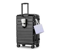 KYME Bagaglio a mano con ruote girevoli per donne e uomini, valigia rigida leggera e durevole con serratura TSA integrata e portabicchieri, nero, 24Inch