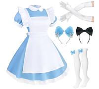 Kyndara Costume da Alice da donna, con grembiule, fascia per capelli, calzini e guanti, per adulti, ragazze, Halloween, carnevale, Giornata mondiale del libro, cosplay, 5 pezzi