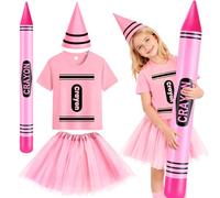 Kyndara Set di 4 pastelli colorati, kit per travestimenti, con t-shirt, gonna tutù, cappello a cono da gnomo, per feste a tema Halloween (rosa, 120)