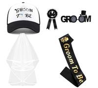 Kyndara Set di 5 accessori per addio al celibato da uomo, kit per costume da sposo per addio al celibato con cappello, velo, occhiali, fascia all'occhiello per matrimoni, feste pre-matrimoniali