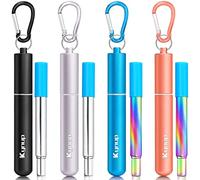 Kynup Cannucce Riutilizzabili in Acciaio Inox 4 Pezzi, Cannucce Telescopiche Portatili, Include Portachiavi & Spazzole per La Pulizia, 12cm-24cm, Nero/Argento/Blu/Orange