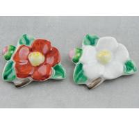 Kyo Kiyomizu Yaki Giapponese Bacchette Riposo Hashioki 2pcs Bianco Rosso Camelia