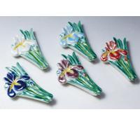 Kyo Kiyomizu Yaki Oggetto Giapponese Bacchette Riposo Hashioki 5pcs Shobu Iris