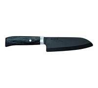 Kyocera Coltello Ceramica, Coltello Santoku, Lama 14 cm, Lama Nera in Ceramica Zirconia, molato a Mano, Estremamente affilato, Manico in Legno, JPN-140NBK