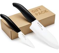 Kyocera FK-2PC-WH-BK - Set regalo con manico nero e coltello Santoku da 14 cm e coltello da cucina da 7,5 cm