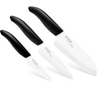 Kyocera Set coltelli in ceramica lama spelucchino 7,5 cm, lama universale 11 cm, lama Santoku 14 cm, lama in ceramica zirconia, levigata a mano, lavabile in lavastoviglie, FK-3PC-BK