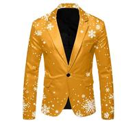 KYOESCAI Blazer Natalizio da Uomo con Stampa Natalizia con Un Bottone, Giacche da Vacanza con Tasca, Giacca Vestito Top Outwear,Giallo,3XL