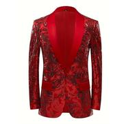 KYOESCAI Giacca da Uomo con Paillettes Lucide Giacca Classica da Abito Moda, Adatta per Feste, Matrimoni, Banchetti, Balli,Rosso,M