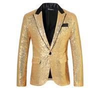 KYOESCAI Giacca da Uomo con Paillettes Lucide Giacca Classica da Abito Moda, Adatta per Feste, Matrimoni, Banchetti, Balli,d'oro,XXL