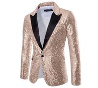 KYOESCAI Giacca da Uomo con Paillettes Lucide Giacca Classica da Abito Moda, Adatta per Feste, Matrimoni, Banchetti, Balli,Champagne,4XL