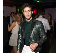 KYOESCAI Giacca da Uomo con Paillettes Lucide Giacca Classica da Abito Moda, Adatta per Feste, Matrimoni, Banchetti, Balli,Verde,4XL