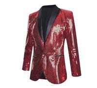 KYOESCAI Giacca da Uomo Paillettes Blazer Scialle Risvolto Giacca da Ballo Un Bottone Casual Cappotto Matrimonio Ballo Smoking,Rosso,XXL