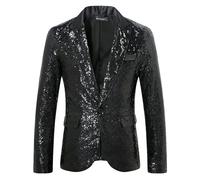 KYOESCAI Giacca da Uomo Slim Fit Blazer Scialle Risvolto Paillettes Giacca da Ballo Un Bottone Casual Cappotto Matrimonio Ballo Smoking,Nero,L
