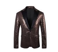 KYOESCAI Giacca da Uomo Slim Fit Blazer Scialle Risvolto Paillettes Giacca da Ballo Un Bottone Casual Cappotto Matrimonio Ballo Smoking,Marrone,XXL