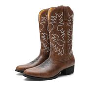 KYOESCAI Stivali da Cowboy da Uomo Punta A Punta metà Polpaccio Stivali Tacco A Blocco,Marrone,41 EU