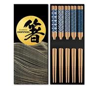 KYONANO 5 paia di bacchette giapponesi in bambù, bastoncini riutilizzabili da 23 cm, bastoncini per sushi, lavabili, set di bacchette per lavastoviglie, leggermente antiscivolo