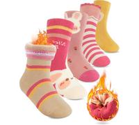 Kyopp 10 paia di calzini per bambini ragazze e ragazzi Funny Calzini divertenti Animals Cotton Socks Crew Socks Winter/Estate, Spessa Rosa Coniglio-5 paia, 25-28