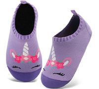 Kyopp Pantofole per bambini e bambine, traspiranti, antiscivolo, morbide, per primi passi da nudi, per l'asilo, taglie 20-35, Unicorno viola, 24/25 EU