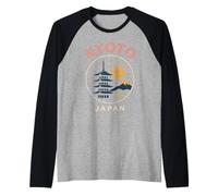 Kyoto Giappone Retro Pagoda Tempio Sakura Viaggio Giapponese Maglia con Maniche Raglan
