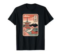 Kyoto Giappone Vintage Mt Fuji Temple Retro Kanji Design Maglietta