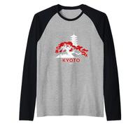 Kyoto, Orizzonte, ciliegio, Fiori, e, Antica, Torre, Giappone, Viaggio Maglia con Maniche Raglan