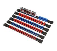 KYPSZQPSH ABS Socket Organizer 1/2-inch, 3/8-inch, and 1/4-inch Ratchet Drive Guide Rail Mount Heavy-Duty Socket Rack with Red, Blue, and Black Clamps(3Pcs-Blue)