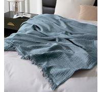 KyraHome Coperta estiva in 100% cotone biologico, 140 x 152 cm, per divano e divano, per adulti, pre-lavata, tinta a mano, traspirante, morbida, leggera, per tutte le stagioni (blu ardesia)