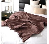 KyraHome Coperta in 100% mussola di cotone biologico, 139 x 152 cm, per divano adulti, leggera e traspirante, pre-lavata, tinta vegetale, per tutte le stagioni (marrone/carmine)