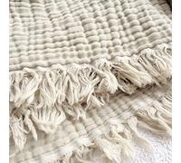 KyraHome Coperta in mussola di cotone 100% biologico, 140 x 152 cm, per divano, adulti, tinta vegetale, traspirante, morbida, accogliente, leggera, per tutte le stagioni (color avena, kaki/sabbia)