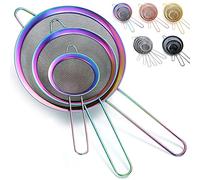 Kyraton Set 3 colino a maglia fine arcobaleno, setaccio per farina in rame per la cottura, colino in acciaio inossidabile, colino per tè matcha, separatore per sugo, colino per pasta stasher