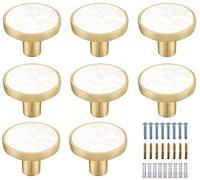 Kyrio 8 pomelli in marmo in ottone e ottone, rotondi, con manico circolare bianco per cassetti decorativi in madreperla, colore: bianco