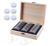 Kyrio Confezione da 30 portamonete in legno con capsule rotonde in plastica, organizer per monete per collezionisti di monete, adatto per monete di dimensioni 17-45 mm