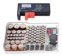 Kyrio Organizer Per Batteria Con Tester Per Batteria Rimovibile, Scatola Portaoggetti Con Coperchio Trasparente A Cerniera, Contiene 93 Batterie Di Diverse Dimensioni Per Batterie AAA, AA, 9V, C, D
