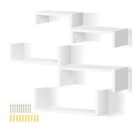 Kyrio Set di 5 mensole galleggianti da parete, mensole decorative in legno bianco, per camera da letto, cucina, soggiorno, ufficio, decorazione da parete