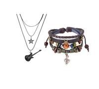 Kysin Chiys Collana multistrato Y2k Star Fairy Grunge Braccialetti Set di braccialetti fatti a mano con note musicali gotiche collane punk rock roll musica accessori per chitarra per donne uomini