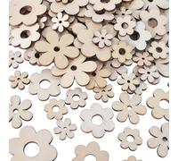 KYSUN 100 Pezzi Decorazioni In Legno Forma di Fiori Non Finiti, Fette di Fiori in Legno, Decorazioni Floreali in Legnoo Vuoto, Dischi in Legnos di Fiorii Natural per Scrapbooking