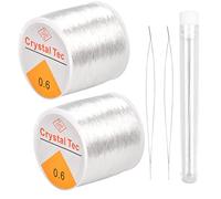 KYSUN 2 Pezzi 100m Filo Elastico Trasparente, Bobina di Filo Trasparente, Filo di Perline per Bracciali, Filo Elastico di Cristallo con 2 Aghi per Perline per Braccialetti Gioielli Collana, 0.6mm