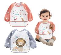 KYSUN 2 Pezzi Bavaglini con Maniche, Bavaglino a Manica Lunga Grembiule Pappa, Bavaglino a Manica Lunga, Bavaglino Bambini Impermeabile per Dipingere, per neonati e bambini piccoli da 6 a 24 mesi