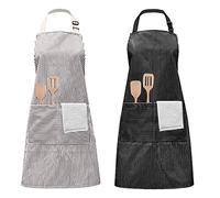 KYSUN 2 Pezzi Grembiule da Cucina, Grembiule da Lavoro in Tela, Grembiule in Cotone Poliestere, Grembiuli Cameriere con Tasche, Regolabile Grembiuli con 2 Tasche Chef di Cucina(Nero, Grigio)