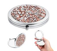 KYSUN Specchio Compatto, Diamante Rosa, 7 cm, Portatile e Pieghevole, Doppia Faccia con Ingrandimento 1X/2X, Beauty