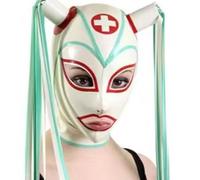 KYTFLCG Lattice Testa Coperchio Cappuccio in Gomma Occhi Esposti Bocca Esposta con Parrucca Cosplay Sexy Latex Gioco Unisex(Size:m)