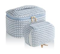 Kytpyi Borsa Cosmetica, Borsa Trucco da Viaggio, 2 Pezzi Moda Velluto a Coste Trousse Trucchi Donna Morbido con Compartimenti, Portatile Pochette Trucchi per Viaggio Data Festa (Punto Blu)