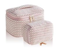 Kytpyi Borsa Cosmetica, Borsa Trucco da Viaggio, 2 Pezzi Moda Velluto a Coste Trousse Trucchi Donna Morbido con Compartimenti, Portatile Pochette Trucchi per Viaggio Data Festa (Punto Rosa)
