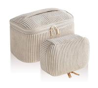 Kytpyi Borsa Cosmetica, Borsa Trucco da Viaggio, 2 Pezzi Moda Velluto a Coste Trousse Trucchi Donna Morbido con Compartimenti, Portatile Pochette Trucchi per Viaggio Data Festa (Striscia Kaki)