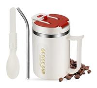 Kytpyi Tazzine Caffe, 500ml Moda Acciaio Inossidabile Termos Caffè con Coperchio 1 Cannuccia 1 Cucchiaio Pieghevole per Casa Scuola Ufficio (Rosso)