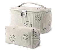 Kytpyi Trousse Trucchi Donna, Pochette Trucchi, 2 Pezzi Velluto a Coste Borsa Trucco da Viaggio, Borsa Cosmetica per Vita Quotidiana Viaggio (Bianco)
