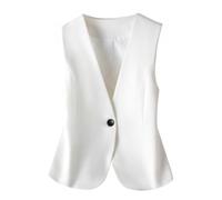 KYUERWK Gilet Smanicato Donna,Gilet Da Donna con Scollo A V, Vintage, Corto, con Bottoni, Da Abito, Peplo, Elegante, con Un Bottone, Casual, Leggero, Elegante, Senza Maniche, Giacca, Bianco L
