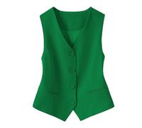 KYUERWK Tailleur Donna,Gilet Completamente Foderato per Costumi Festivi Da Donna, Alla Moda, Senza Maniche, con Bottoni, Scollo A V, Corto, Estivo, Elegante, Sottile, Retrò, Giacca Da Festa, Verde Xl