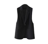 KYUERWK Tailleur Donna,Gilet Da Donna Senza Maniche, Blazer Da Ufficio, Completamente Foderato, con Un Bottone, Giacca con Tasche, Revers A Lancia, Casual, Formale, Gilet, Estivo, Cappotto Nero S
